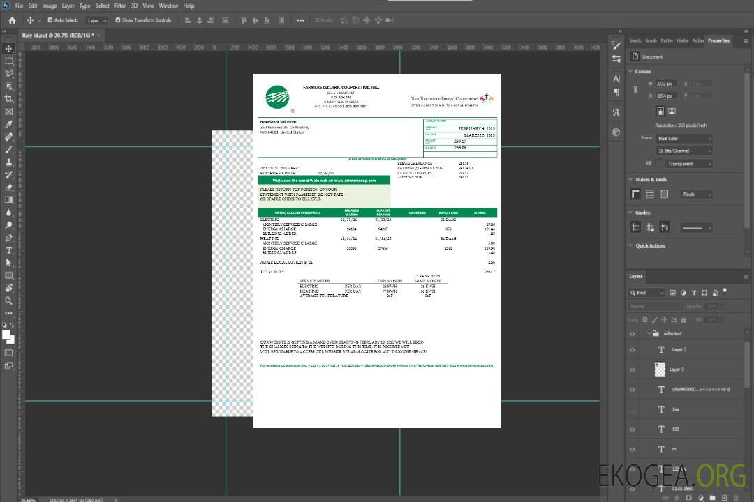 Modèle de facture de services publics des États-Unis Ohio Farmers Electric Cooperative aux formats Word et PDF, version 2 template